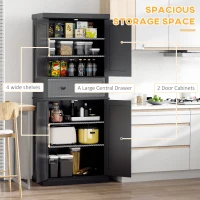 HOMCOM 183cm Freestanding Kitchen Cupboard, Tall Storage Cabinet with 4 Doors and 3 Adjustable Shelves, Traditional Kitchen Pantry Cupboard for Dining Room, Black(m-4)