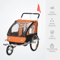 HOMCOM Collapsible Bike Trailer for Kids 2-Seater Baby Bicycle Trailer with Pivot Wheel Hitch Coupler Suitable For 18 Month + Child (Orange)(m-4)