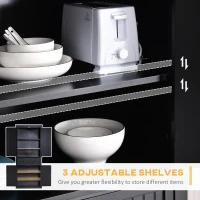 HOMCOM 183cm Freestanding Kitchen Cupboard, Tall Storage Cabinet with 4 Doors and 3 Adjustable Shelves, Traditional Kitchen Pantry Cupboard for Dining Room, Black(m-5)