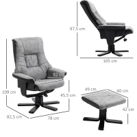 Relaksacyjny fotel z taboretem fotel telewizyjny fotel wypoczynkowy sofa rozkładana szary 78x82,5x109cm HOMCOM®(m-3)