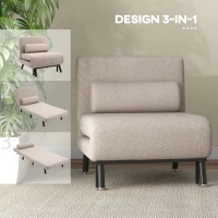 Homcom Fotoliu Pat Extensibil – 1 Persoana, cu Saltea & Perna Bej(m-6)
