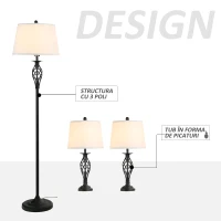 HOMCOM set 3 lampi (2 de masa, 1x lampa de podea)(m-5)