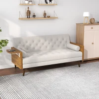 HOMCOM 3-Seater Sofa Bed Click-Clack Button-Tufted Settee Recliner Couch with Wood Legs for Living Room, Beige(m-2)