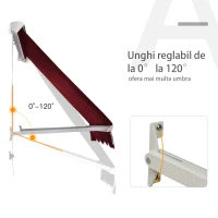 Outsunny Copertină de Soare Rulantă cu Unghi Reglabil 0-120°, Copertină Verticală de Exterior Anti UV, 180×70 cm, Roșu(m-5)