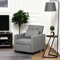 HOMCOM Sofá Cama de 1 Plaza Tapizado en Lino con Respaldo Ajustable de 3 Niveles y Almohada Acolchada 69x82,5x84 cm Gris(m-2)