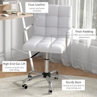 HOMCOM Home Office Chair and Computer Desk Set, Faux Leather Desk Chair with Swivel Wheels, Study Desk with Storage Shelf, White(m-6)