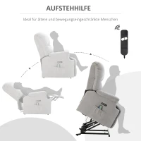 HOMCOM Massagesesselsessel mit Aufstehhilfe, 8 Vibrationsköpfe, Fernbedienung, USB-Schnittstelle, Grau(m-4)