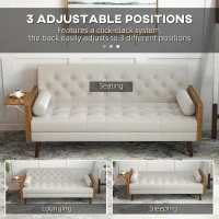 HOMCOM 3-Seater Sofa Bed Click-Clack Button-Tufted Settee Recliner Couch with Wood Legs for Living Room, Beige(m-5)