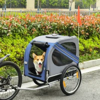 PawHut Remorque vélo pour chien animaux 8 réflecteurs drapeau barre attelage inclus acier polyester imperméable max. 30 Kg 130L x 73l x 90H cm bleu(m-2)