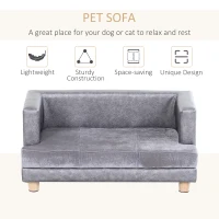 PawHut Dog Sofa Bed for Small-Sized Dogs, Elevated Pet Chair with PU Cover, Soft Cushion, Cat Couch Lounger with Anti-slip Legs - Grey(m-4)