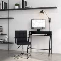 HOMCOM Home Office Chair and Computer Desk Set, Faux Leather Desk Chair with Swivel Wheels, Study Desk with Storage Shelf, Black(m-10)
