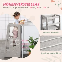 HOMCOM Leertoren voor kinderen, 3-traps in hoogte verstelbaar, antislip voeten, stevig plastic, grijs, 47 x 47 x 90 cm(m-4)
