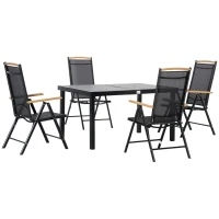 Outsunny Set Mobilier de Gradina de 5 Piese din Aluminiu, Set de Masa cu 4 Scaune de Exterior Pliabile Reglabile pentru 4 Persoane, Negru(m-1)