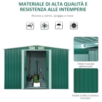 Outsunny Casetta da Giardino Porta Utensili in Lamiera di Acciaio, Capanno da Giardino in Acciaio con Base e Porte Scorrevoli, 258x206x178cm, Verde(m-5)