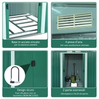 Outsunny Casetta da Giardino Porta Utensili in Lamiera di Acciaio, Capanno da Giardino in Acciaio con Base e Porte Scorrevoli, 258x206x178cm, Verde(m-6)