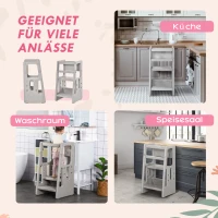 HOMCOM Leertoren voor kinderen, 3-traps in hoogte verstelbaar, antislip voeten, stevig plastic, grijs, 47 x 47 x 90 cm(m-6)