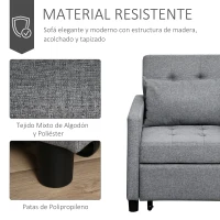 HOMCOM Sofá Cama de 1 Plaza Tapizado en Lino con Respaldo Ajustable de 3 Niveles y Almohada Acolchada 69x82,5x84 cm Gris(m-7)