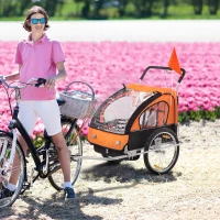 HOMCOM Collapsible Bike Trailer for Kids 2-Seater Baby Bicycle Trailer with Pivot Wheel Hitch Coupler Suitable For 18 Month + Child (Orange)(m-10)