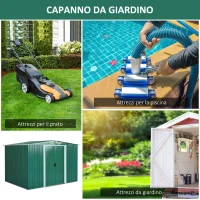 Outsunny Casetta da Giardino Porta Utensili in Lamiera di Acciaio, Capanno da Giardino in Acciaio con Base e Porte Scorrevoli, 258x206x178cm, Verde(m-8)