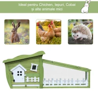 PawHut Cusca Adapost pentru Iepuri cu Casuta si Parte Externa Detasabila,155x54.5x65cm Verde(m-5)