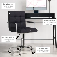 HOMCOM Home Office Chair and Computer Desk Set, Faux Leather Desk Chair with Swivel Wheels, Study Desk with Storage Shelf, Black(m-6)