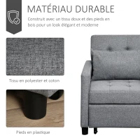 HOMCOM Fauteuil chauffeuse canapé-lit convertible 1 place dossier inclinable à 3 positions avec accoudoirs coussins conforts gris(m-5)
