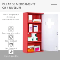 HOMCOM Dulap Trusa Prim Ajutor pentru Medicamente Rosu, 60x30x12cm(m-6)