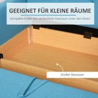 HOMCOM Sofa do spania dla dwóch osób, tapicerowane sofa z miejscem do przechowywania, jasnoniebieskie poduszki na plecy(m-5)