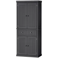 HOMCOM 183cm Freestanding Kitchen Cupboard, Tall Storage Cabinet with 4 Doors and 3 Adjustable Shelves, Traditional Kitchen Pantry Cupboard for Dining Room, Black(m-11)