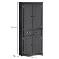 HOMCOM 183cm Freestanding Kitchen Cupboard, Tall Storage Cabinet with 4 Doors and 3 Adjustable Shelves, Traditional Kitchen Pantry Cupboard for Dining Room, Black(m-3)