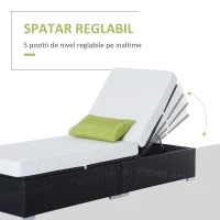 Outsunny sezlong plaja din ratan, 195,5x68x31cm, negru(m-4)