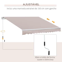 Outsunny Toldo com Braço Dobrável 2.95x2m Manual com Manivela Retrátil Ângulo Ajustável Alumínio para Janelas Portas Varanda Bege(m-6)