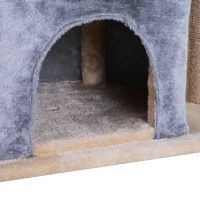 PawHut Arranhador para Gatos Árvore Arranhador para Gatos com 2 Casas Plataformas Brinquedo Suspenso e Postes de Arranhar de Sisal 60x40x92cm Cinza(m-8)