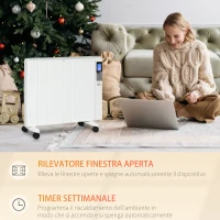 HOMCOM Stufetta Elettrica da 1000/2000W con Timer e Impostazioni di Calore per Stanze max 15 m², 75x31x66.5 cm, Bianco(m-7)