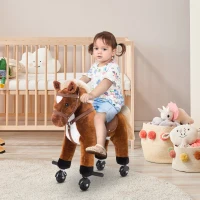 HOMCOM Rocking Horse Kids Ride on Walking Horse Animal Pony Wheeled Riding Plush Toy w/Sound for 3 Years and Up (Brown)(m-10)