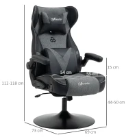 Vinsetto Video Game Chair with Speakers, Leather, Swivel, Height Adjustable w/Flip-up Arms, Headrest, Grey(m-3)