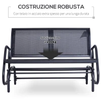 Outsunny Panchina a Dondolo da Giardino a 2 Posti in Metallo e Tessuto a Rete Traspirante, 120x70x85cm, Nero(m-6)