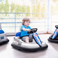 HOMCOM 6V Electric Kids Bumper Car, 6V Spin Waltz Car, with Music, Horn, Lights - White(m-2)