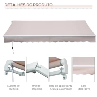 Outsunny Toldo com Braço Dobrável 2.95x2m Manual com Manivela Retrátil Ângulo Ajustável Alumínio para Janelas Portas Varanda Bege(m-7)