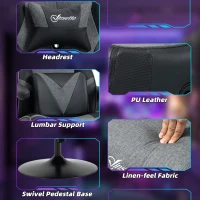 Vinsetto Video Game Chair with Speakers, Leather, Swivel, Height Adjustable w/Flip-up Arms, Headrest, Grey(m-7)