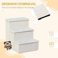 PawHut Escada para Animais de Estimação de 3 Degraus Dobrável com Tampa e Espaço de Armazenamento Escada para Cães Gatos Pequenos para Cama Sofá 40x54x48cm Branco(m-4)