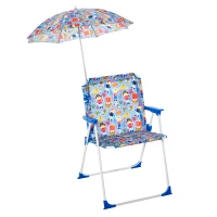 Outsunny Sedia Pieghevole per Bambini con Ombrello Parasole per Giardino Spiaggia Campeggio, 44.5x43x64.5cm(m-1)