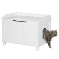 PawHut Katzenklo Katzenschrank mit Stauraum Klappdeckel Weiß 74 x 52 x 55cm(m-1)