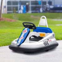 HOMCOM 6V Electric Kids Bumper Car, 6V Spin Waltz Car, with Music, Horn, Lights - White(m-13)