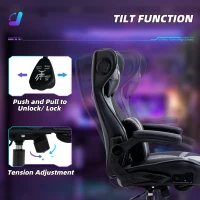 Vinsetto Video Game Chair with Speakers, Leather, Swivel, Height Adjustable w/Flip-up Arms, Headrest, Grey(m-5)