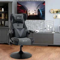 Vinsetto Video Game Chair with Speakers, Leather, Swivel, Height Adjustable w/Flip-up Arms, Headrest, Grey(m-9)