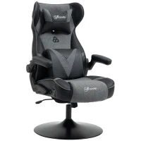 Vinsetto Video Game Chair with Speakers, Leather, Swivel, Height Adjustable w/Flip-up Arms, Headrest, Grey(m-1)
