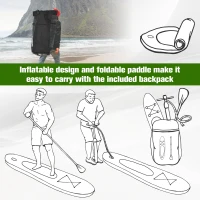 HOMCOM Tavola Gonfiabile SUP Stand Up Paddle con Pagaia Regolabile, Paddle Surf Gonfiabile Tavola da Surf con Accessori, Verde 302x76x15cm(m-7)