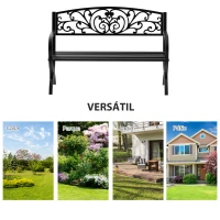 Outsunny Banco de jardim de 2 lugares Banco de terraço de ferro com design clássico 127x60x85cm Preto(m-6)