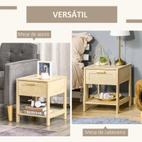 HOMCOM Mesa de cabeceira em malha Mesa lateral com gaveta e prateleira inferior em DM e vime para quarto Sala 40x40x48 cm Cor madeira(m-7)